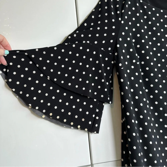 Lauren Ralph Lauren Black Dress Polka Dots Size 6 Liquid Knit Flutter Sleeves - Picture 2 of 8